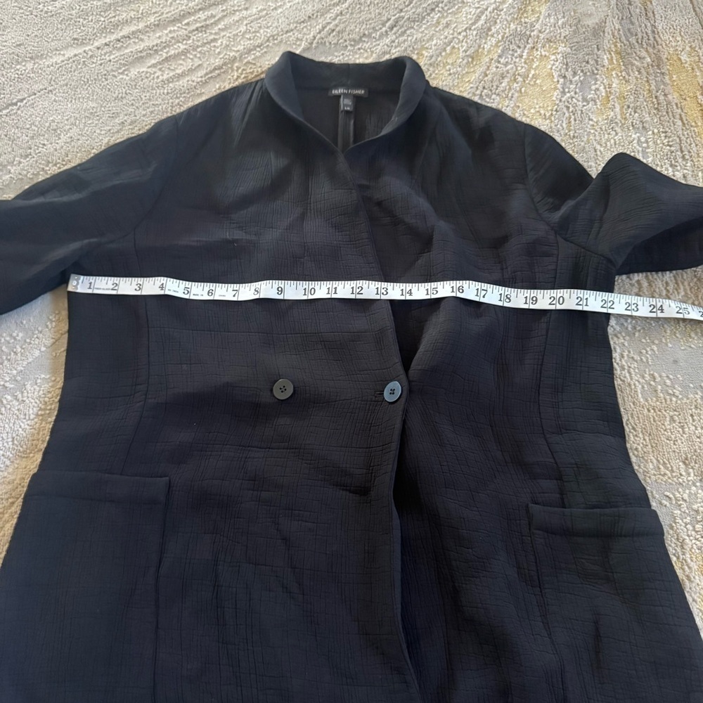 Eileen Fisher black blazer double breasted rayon silk blend textured large - Picture 9 of 12